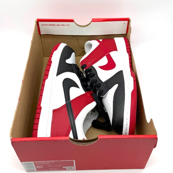 Nike Dunk Low Red Black Toe 6.5 Youth / 8 Womens New HF9980-600 - Picture 9 of 11